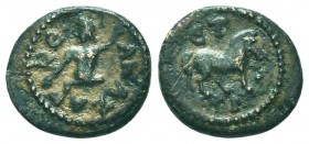 CILICIA, Anazarbus. Pseudo-autonomous issue. temp. Antoninus Pius, AD 138-161. Æ 1/4 Assarion. Dated CY 180 (AD 160/1). River-god Pyramus swimming rig...