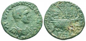 CILICIA. Aegeae. Diadumenian. 217-218 AD. Æ. Dated CY 263 (217 AD). Bare-headed, draped and cuirassed bust right / Galley under sail right;

Condition...