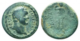 CILICIA, Mopsouestia-Mopsos. Domitian. AD 81-96. Æ. Dated CY 161 (AD 93/4). Laureate head right / Artemis standing facing, head right, drawing arrow f...