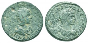 GALATIA, Ancyra. Salonina. Augusta, AD 254-268. Æ
Bust of Salonina, draped and crescent at shoulders
MHT B N; below, ANKYP
Three agonistic urn, inscri...