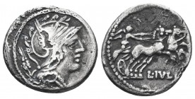 L. Iulius. AR Denarius (19-20 mm, 4.00 g), Rome, 101 BC.
Obv. Helmeted head of Roma to right; behind, corn ear.
Rev. Victory in prancing biga to right...