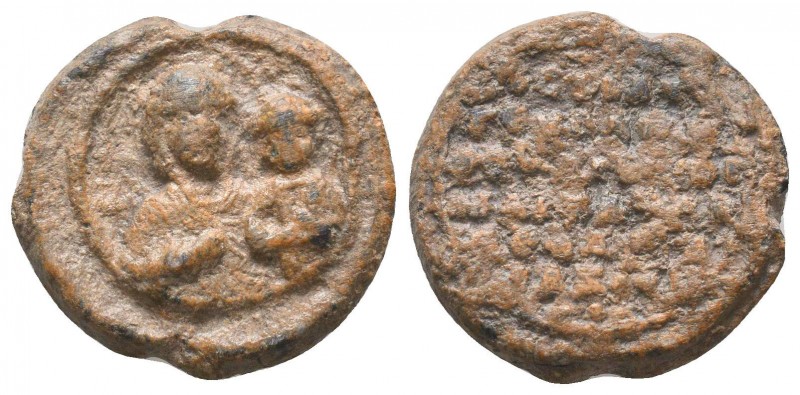 Βyzantine lead seal with Mother of God and long inscription, possibly of an offi...