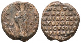 Βyzantine lead seal of Nicholaos krites of the Akoimetoi
(ca 11th cent.)
Obverse: Saint Nicholaos standing, facing, nimbate, wearing prelate's garment...