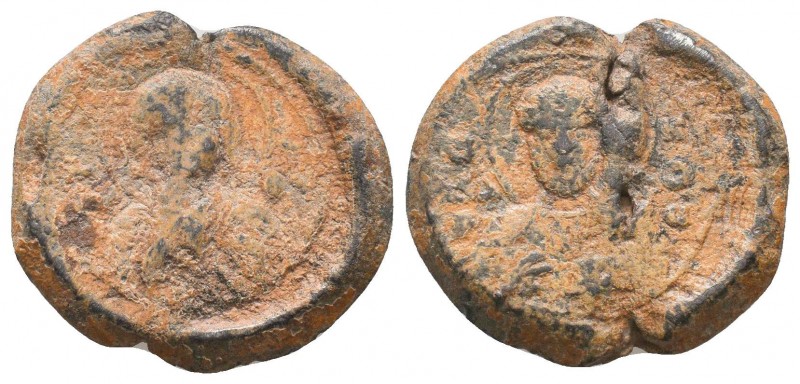 Iconographical anonymous byzantine lead seal 
(11th cent.)
Obv.: Bust of Mother ...