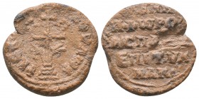 Byzantine lead seal of Nicephoros imperial spatharios in charge of Oikiakon 
(ca 10th cent.)
Obv.: Patriarchal cross on 4 steps, circular invocative i...