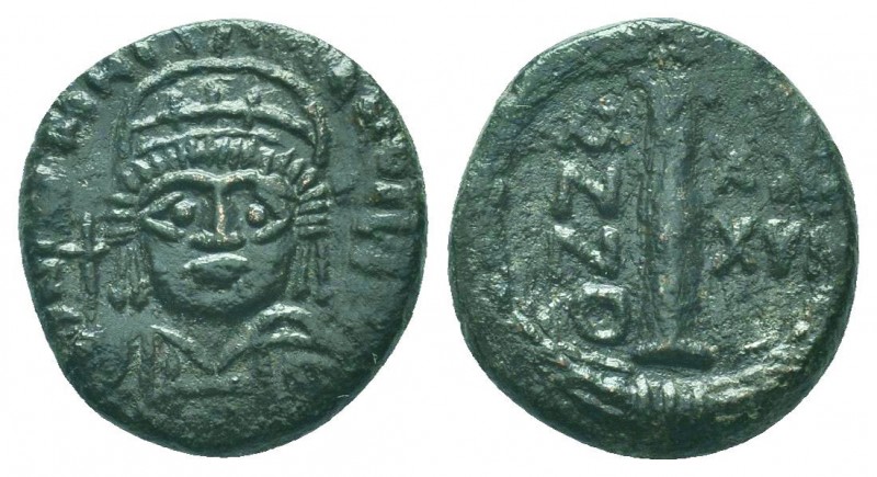 Justinian I. 527-565. AE 

Condition: Very Fine

Weight: 3.20 gr
Diameter: 16 mm