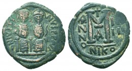 Justin II , with Sophia (565-578 AD). AE Follis

Condition: Very Fine

Weight: 14.90 gr
Diameter: 33 mm