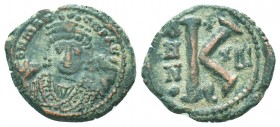 Maurice Tiberius. A.D. 582-602. AE Half Follis.

Condition: Very Fine

Weight: 5.10 gr
Diameter: 24 mm