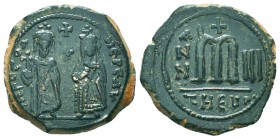 Phocas and Leontia (602-610 AD). AE Follis

Condition: Very Fine

Weight: 10.60 gr
Diameter: 29 mm