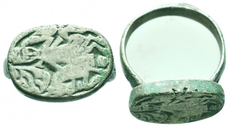 Very important Silver Crusaders Ring Depicting a Warior on Horse, Circa 11th -13...