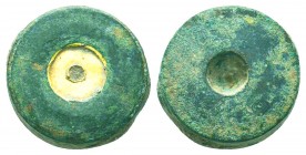 Very RARE, Byzantine Jewelery Weights, Gold Inlaid Circa 7th - 12th Century,

Condition: Very Fine

Weight: 5.10 gr
Diameter: 13 mm