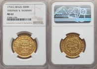 Jose I gold 4000 Reis 1753-(L) MS62 NGC, Lisbon mint, KM171.1, LMB-295. Variety with "JOSEPHUS" and "DOMINVS". While this year has a relatively high m...