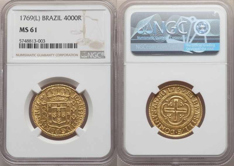 Jose I gold 4000 Reis 1769-(L) MS61 NGC, Lisbon mint, KM171.2, LMB-321. The fine...