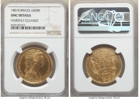 Maria I gold 6400 Reis 1801-R UNC Details (Harshly Cleaned) NGC, Rio de Janeiro mint, KM226.1, LMB-539. Displaying deeply embossed designs without a h...