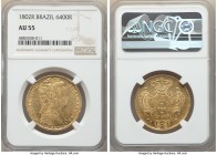 Maria I gold 6400 Reis 1802-R AU55 NGC, Rio de Janeiro mint, KM226.1, LMB-540. Expressing clear detail throughout, joined by a golden brilliance that ...
