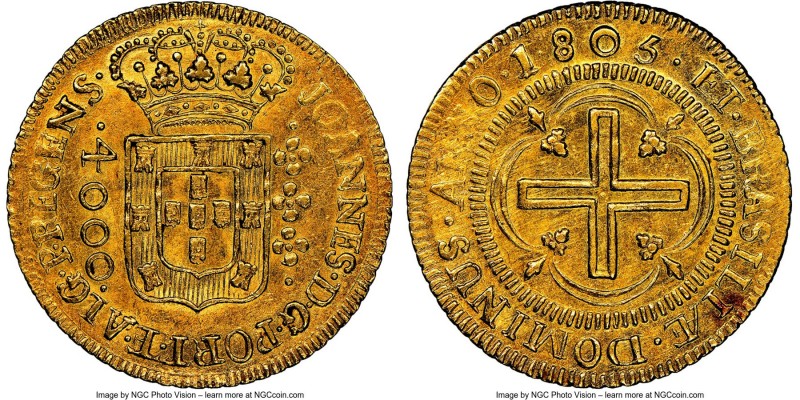 João Prince Regent gold 4000 Reis 1805-(B) MS61 NGC, Bahia mint, KM235.1, LMB-54...