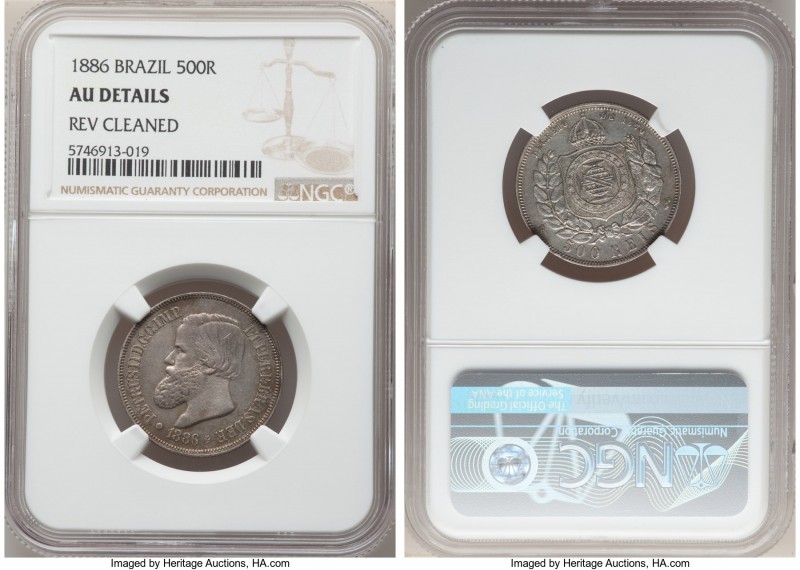 Pedro II 500 Reis 1886 AU Details (Cleaned) NGC, KM480. From a mintage of only 1...