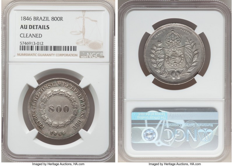 Pedro II 800 Reis 1846 AU Details (Cleaned) NGC, KM456, LMB-551. From a paltry m...