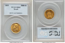 Pedro II gold 5000 Reis 1855 MS62 PCGS, Rio de Janeiro mint, KM470, LMB-637A. Richly toned in sunset gold color. 

HID09801242017

© 2020 Heritage Auc...