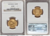 Pedro II gold 10000 Reis 1858 XF45 NGC, Rio de Janeiro mint, KM467. A pleasing example with clean surfaces for a gold issue of this grade. Ex. Grand C...