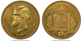 Pedro II gold 20000 Reis 1853 UNC Details (Cleaned) PCGS, Rio de Janeiro mint, KM468, Bentes-584.02. Loose Beard variety. Only lightly cleaned such th...