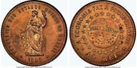 Republic copper Pattern 40 Reis 1889 MS64 Red and Brown NGC, Rio de Janeiro mint, KM-Pn172, Bentes-E83.05. Reverse globe type with value at bottom. De...