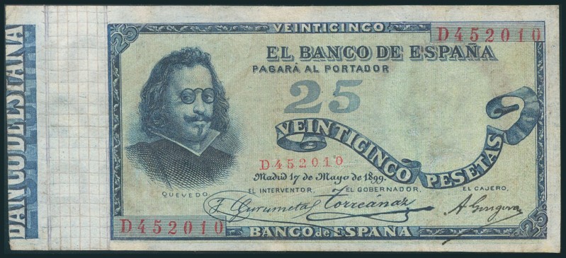 25 Pesetas. 17 de Mayo de 1899. Serie D. (Edifil 2017: 306a). Restaurado. BC+.