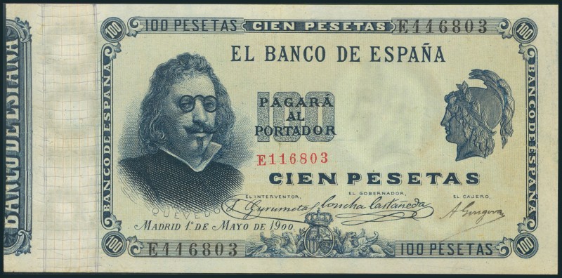 100 Pesetas. 1 de Mayo de 1900. Serie E. (Edifil 2017: 308a). Raro en esta conse...