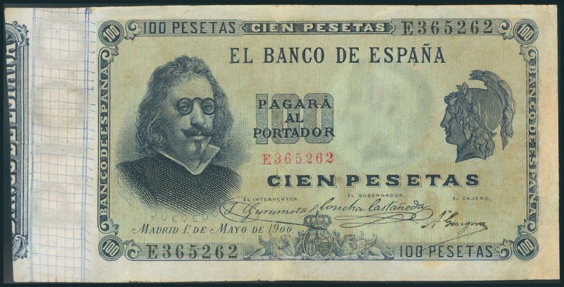 100 Pesetas. 1 de Mayo de 1900. Serie E. (Edifil 2017: 308a). Restaurado en el p...