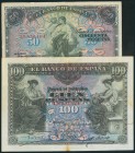 Conjunto de dos billtes de 50 Pesetas serie A y 100 Pesetas serie C, emitidos el 24 de Septiembre de 1906 y 30 de Junio de 1906, respectivamente. (Edi...