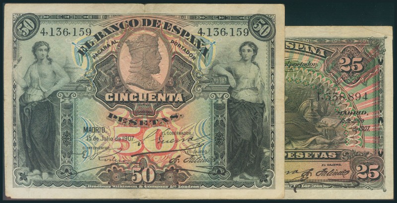 25 Céntimos y 50 Céntimos. 15 de Julio de 1907. (Edifil 2017: 318, 319). MBC/BC....