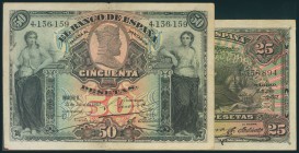 25 Céntimos y 50 Céntimos. 15 de Julio de 1907. (Edifil 2017: 318, 319). MBC/BC.