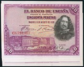 Conjunto de 11 billetes correlativos de 50 Pesetas, emitidos el 15 de Agosto de 1928 con la serie C (Edifil 2017: 329a). SC-/EBC+.