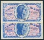 Conjunto de 2 billetes de 50 Céntimos emitidos en 1937 con las series B y C, respectivamente (Edifil 2017: 391a). SC/SC-.