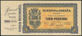 100 Pesetas NO EMITIDO. Septiembre 1937. Sin serie y con matriz a la izquierda. (Edifil 2017: 399). Apresto original y leve ondulación natural del pap...