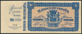 50 Pesetas NO EMITIDO. Septiembre 1937. Sin serie, con matriz a la izquierda y numerado para su uso. (Edifil 2017: NE33). Extraordinariamente raro, po...