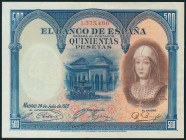 500 Pesetas. 24 de Julio de 1927. Sin serie y anterior a la numeración 1.602.000, con el sello en seco ESTADO ESPAÑOL / BURGOS. (Edifil 2017: 413). Ra...