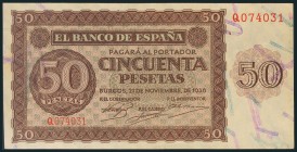 50 Pesetas. 21 de Noviembre de 1936. Serie Q. (Edifil 2017: 420a). EBC.