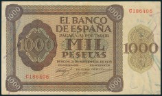 1000 Pesetas. 21 de Noviembre de 1936. Serie C, última serie emitida. (Edifil 2017: 423a). MBC+.