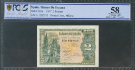 2 Pesetas. Serie A. (Edifil 2017: 426, Pick: 105a). Encapsulado PCGS58. EBC+.