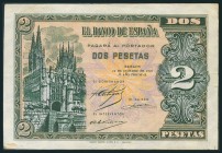 2 Pesetas. 12 de Octubre de 1937. Serie A. (Edifil 2017: 426). MBC.