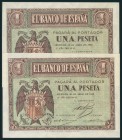 1 Peseta. 30 de Abril de 1938. Pareja correlativa. Sin serie. (Edifil 2017: 428a). Apresto original. SC.