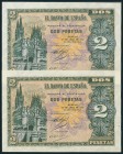 2 Pesetas. 30 de Abril de 1938. Pareja correlativa. Serie A. (Edifil 2017: 429). Apresto original. SC.