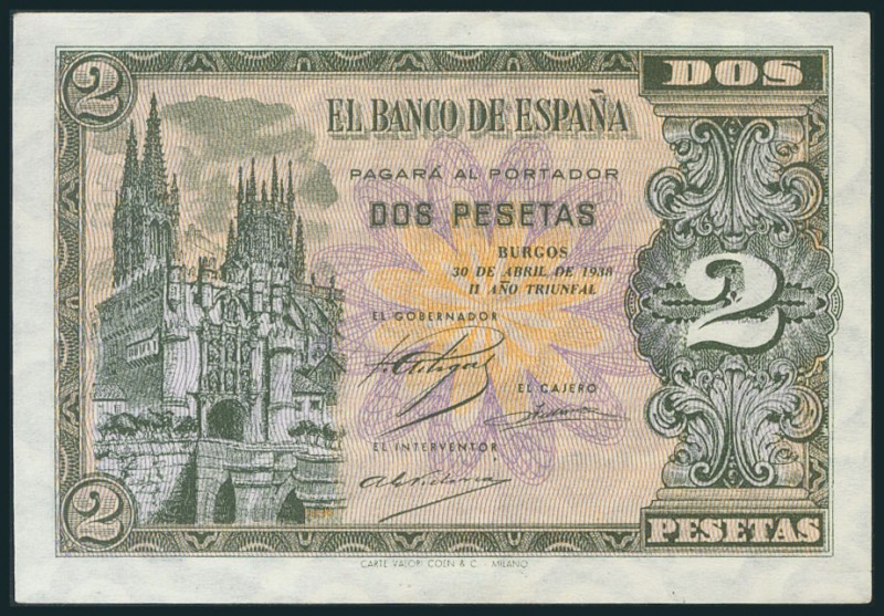 2 Pesetas. 30 de Abril de 1938. Serie N, última serie emitida. (Edifil 2017: 429...