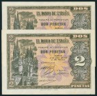 2 Pesetas. 30 de Abril de 1938. Pareja correlativa. Serie N. (Edifil 2017: 429b). SC.