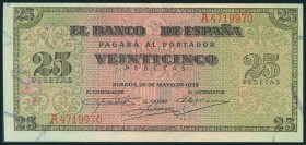 25 Pesetas. 20 de Mayo de 1938. Serie A. (Edifil 2017: 430). EBC+.