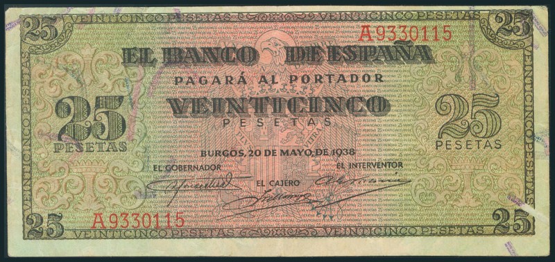 25 Pesetas. 20 de Mayo de 1938. Serie A. (Edifil 2017: 430). MBC.