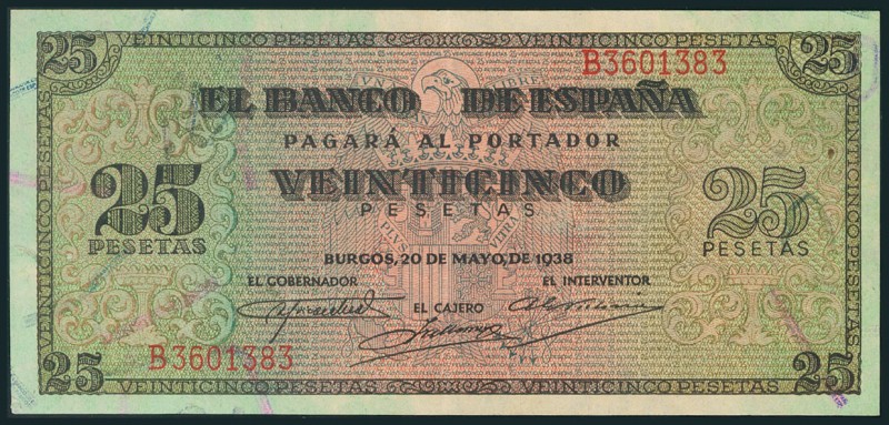 25 Pesetas. 20 de Mayo de 1938. Serie B. (Edifil 2017: 430a). Apresto original. ...