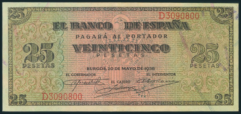 25 Pesetas. 20 de Mayo de 1938. Serie D. (Edifil 2017: 430a). Conserva el aprest...