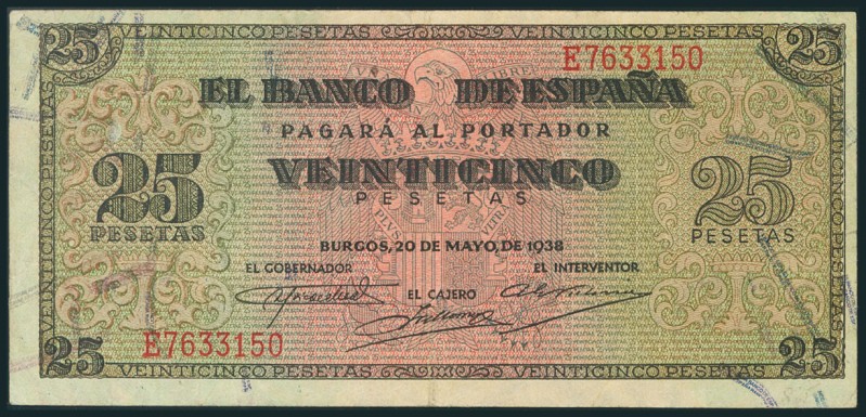 25 Pesetas. 20 de Mayo de 1938. Serie E. (Edifil 2017: 430a). EBC.